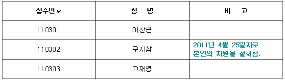 서류전형 합격자(총3명)